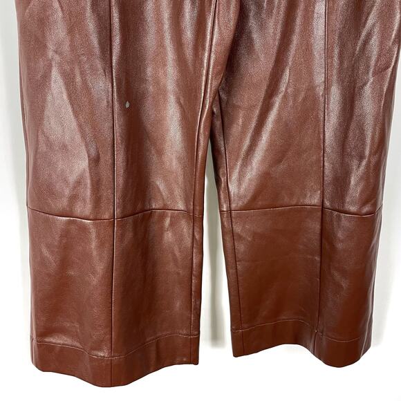 Jason Wu Faux Leather Wide‎ Leg Trousers Cropped Brown High Rise Pants Sz 8 - Picture 10 of 15